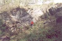 Pohled na serpentinov lom v dol potoka od jihozpadu, Veronika tdr, 2002
