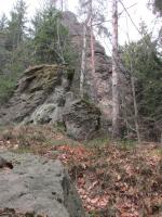 Panenský kámen na jižním úbočí vrchu je tvořen prokřemenělým pískovcem, na některých místech mřížovitě prostoupeným železitými a křemennými žilkami., Markéta Vajskebrová, 2015