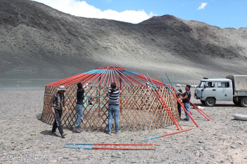 Photo Yurts construction of the geological exp: Yurts construction of the geological expedition in Mongolia, 