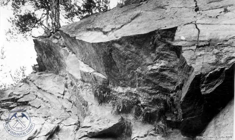 Fotografie : Saln vchoz na pravobenm dolnm svahu Otavy: Poloha aplitick horniny (granodioritu) v migmatitickch rulch., vchodn od Novho Msteka
