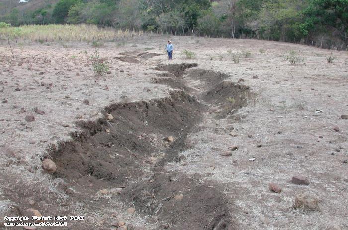 Photo Suffosion, Nicaragua: Surface descent (sufossion) in tectonically exposed terrain., 