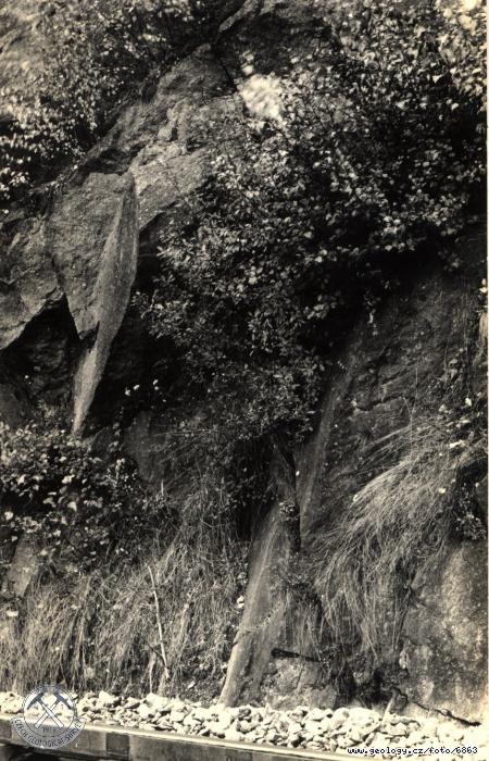Fotografie : Stedn st defil skly v zezu trati na pravobenm vltavskm svahu v. od st Mlnskho potoka, Mlnsk potok