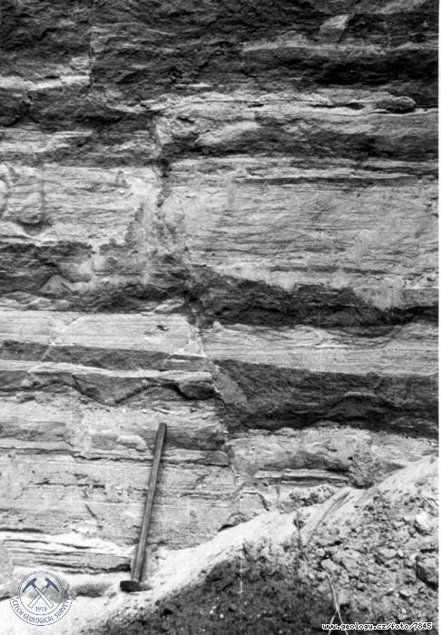 Fotografie : Detail tektoniky v glacilakustrinnch varvovch pscch v pskovnch severn od obce Hj, Hj ve Slezku