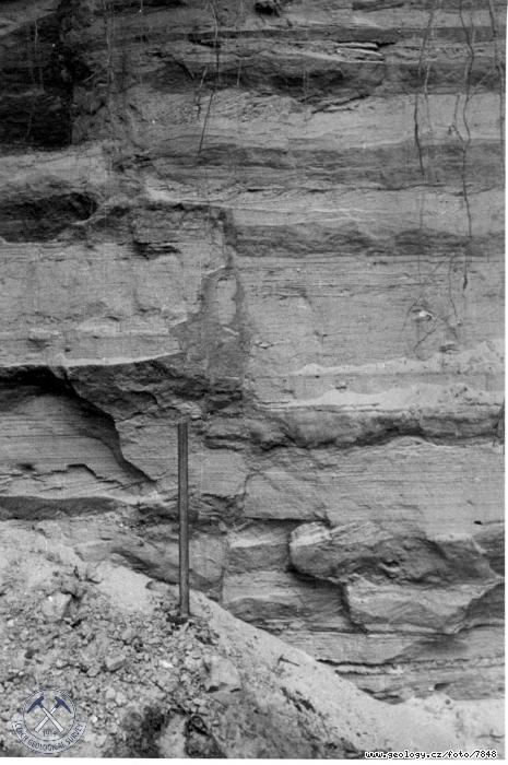 Fotografie : Detail tektoniky v glacilakustrinnch varvovch pscch v pskovnch severn od obce Hj., Hj ve Slezku