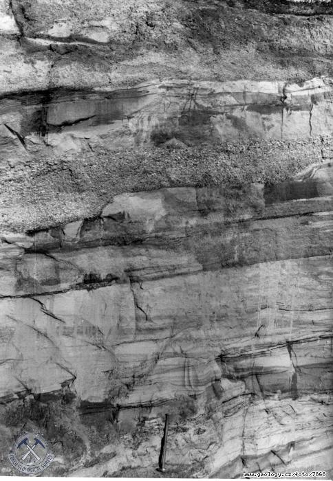 Fotografie : Detail charakteru glacilakustrinnch sediment vpskovn vch. od Kozmic., Kozmice