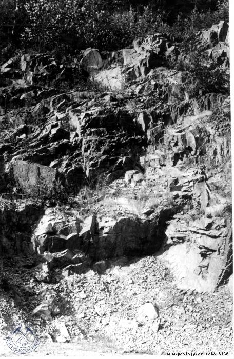 Fotografie : Kamenolom na pravm dolnm svahu Otavy severn od .Pily: Granodioritov poloha s ilou ulovho porfyru v migmatitickch rulch., u ekovy Pily